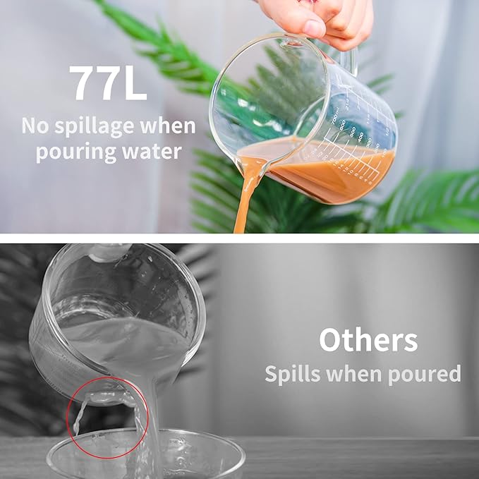 77L Glass Measuring Cup, Clear Liquid Measuring Cup with V-Shaped Spout and Three Scales, High Borosilicate Glass Beaker with Handle for Kitchen or Restaurant, 700 ML (0.7 Liter, 2 3/4 Cup)