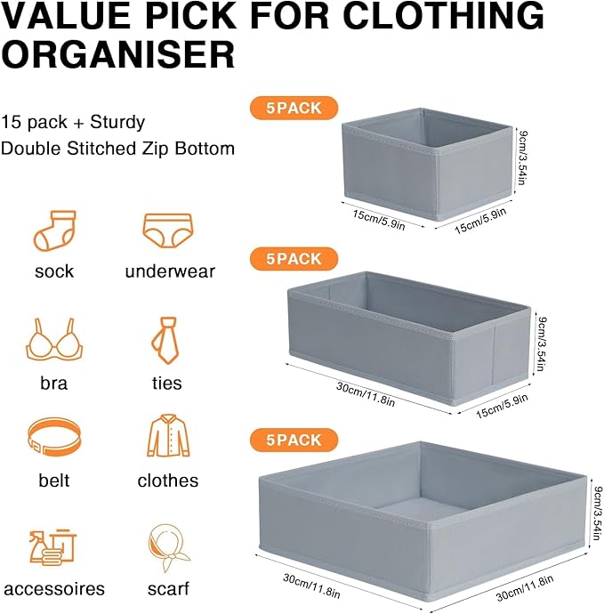 DIMJ Drawer Organizer Clothes 18 Pack - Foldable Baby Organizers and Storage & Dresser Organizer for Bedroom, Closet - Nursery Organization Dresser Dividers for underwear, Sock,Bra, Belt, Tie, Gray