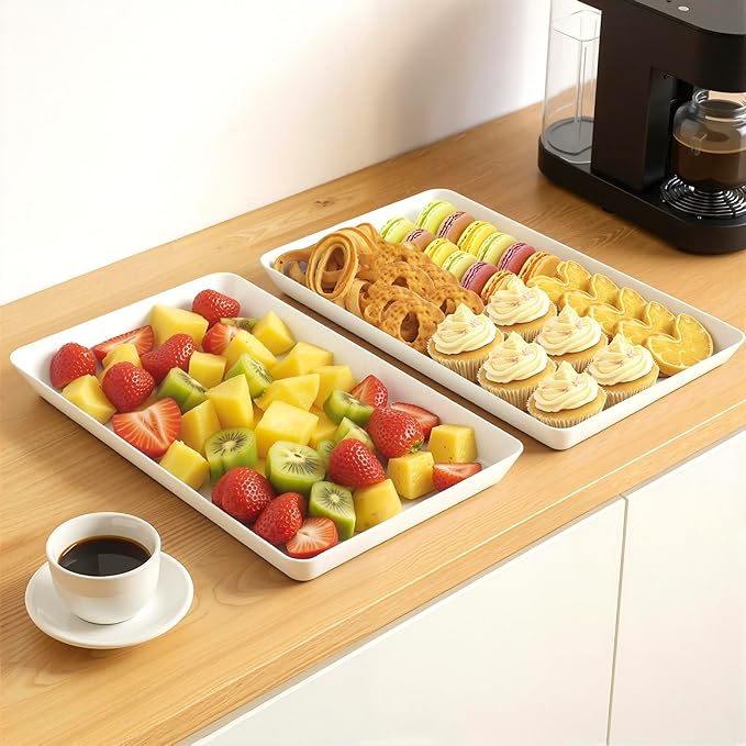 WOWBOX 5 pcs Serving Tray for Entertaining, Serving Platters for Fruit, Cookies, Dessert, Snacks, Reusable Plastic Trays for Serving Food and Pantry Organization in Kitchen & for Parties