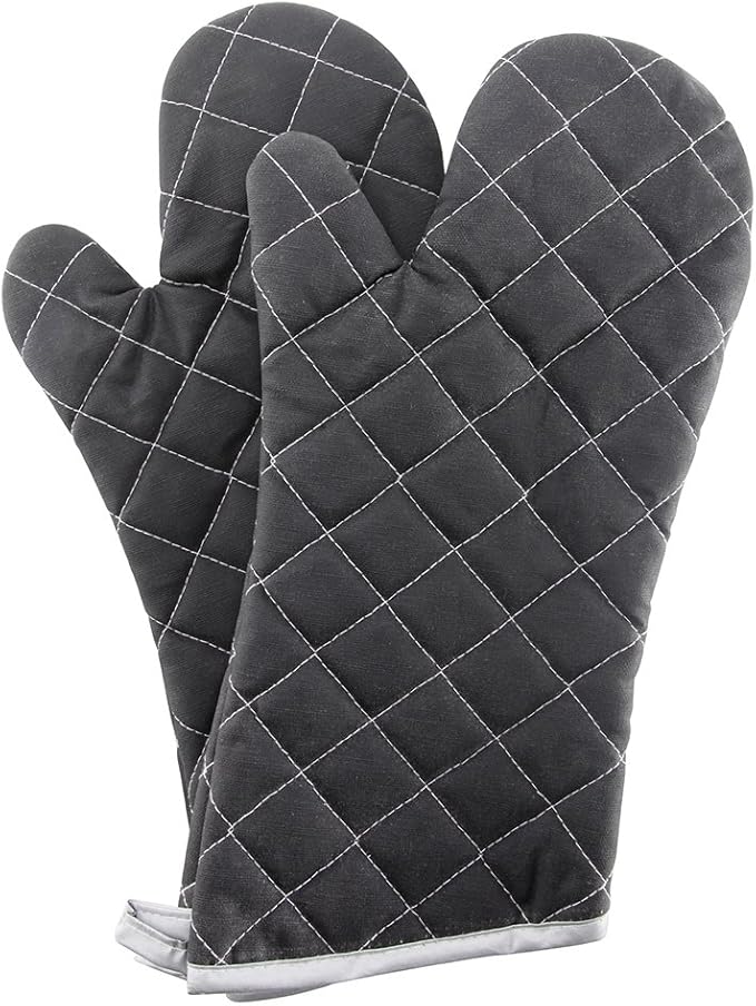 Oven Mitts Flame Retardant Mitts Heat Resistant to 425 °F 15 Inch Kitchen Mitt Black Color 2-Pack