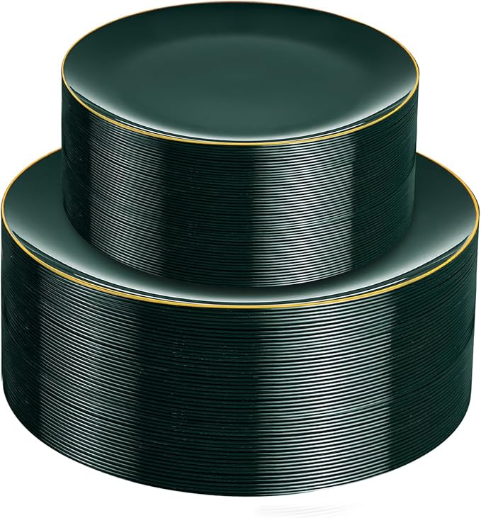 PULOTE 60PCS Green Plastic Plates - Heavy Duty Green Disposable Include 30 Each (10 inch Dinner & 7 inch Dessert) Plates, Ideal for Party & Christmas