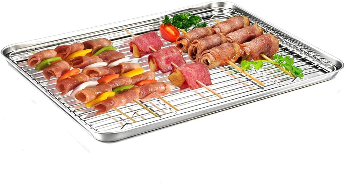 TeamFar Baking Sheet with Rack Set, Stainless Steel Baking Pan Tray Cookie Sheet with Cooling Rack, Non Toxic & Healthy, Easy Clean & Dishwasher Safe