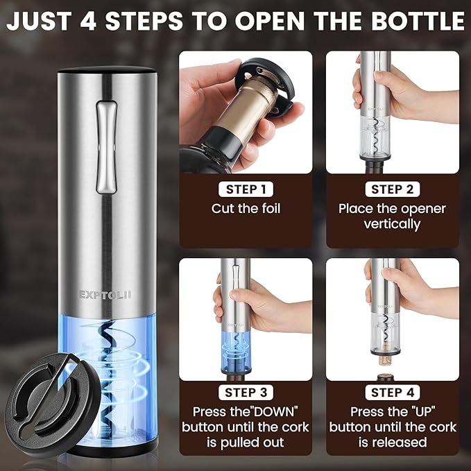 Electric Wine Opener Gift Set - Rechargeable Wine Bottle Opener, Wine Aerator, Vacuum Stoppers, Foil Cutter for Home Bar and Outdoor Parties