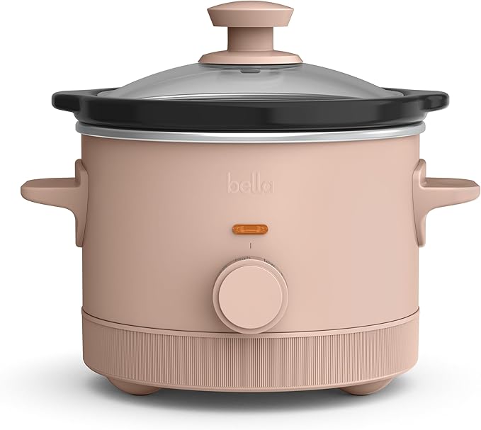 bella 1.5 Qt Slow Cooker with 3 Heat Manual Control, Ceramic Nonstick Coating, Dishwasher Safe Stoneware Pot and Tempered Glass Lid, Tangle Free Cord Wrap & Cool Touch Handles, Blossom