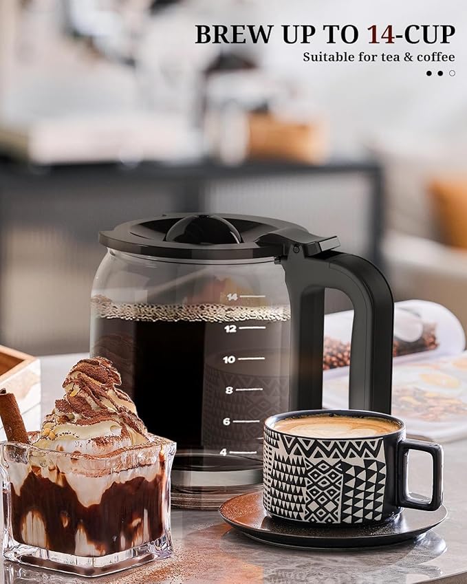 Kismile Coffee Maker, 14-Cup Programmable Drip Coffee Makers Machines with Timer, Keep Hot Plate & Reusable Filter, Self-Cleaning, Auto Pause, Stainless Steel