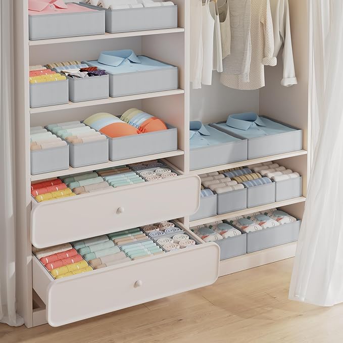 DIMJ Drawer Organizer Clothes Storage - 18 Pack Baby Dresser Organizer for Nursery, Foldable Closet Drawer Organizer Bins for Bedroom Organization, Fabric Storage Dividers for Socks, Underwears, Bras