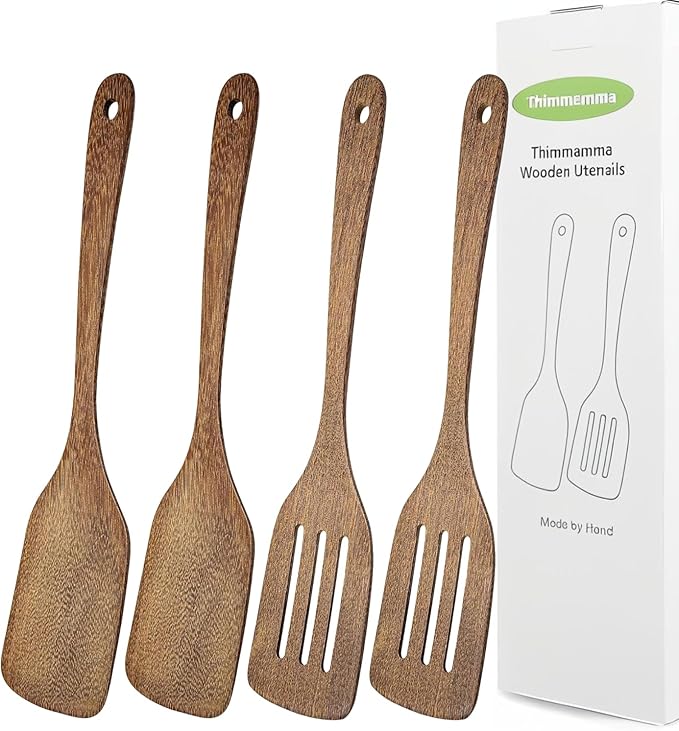 4 Pack Wooden Spatula for Cooking, Non-stick Turner Acacia Wood Spatula for Kitchen Use, Handmade Non-Toxic Cooking Spatula Set for Kitchen Gifts, Ideal Cookware Utensils for Cooking Eggs, Fish
