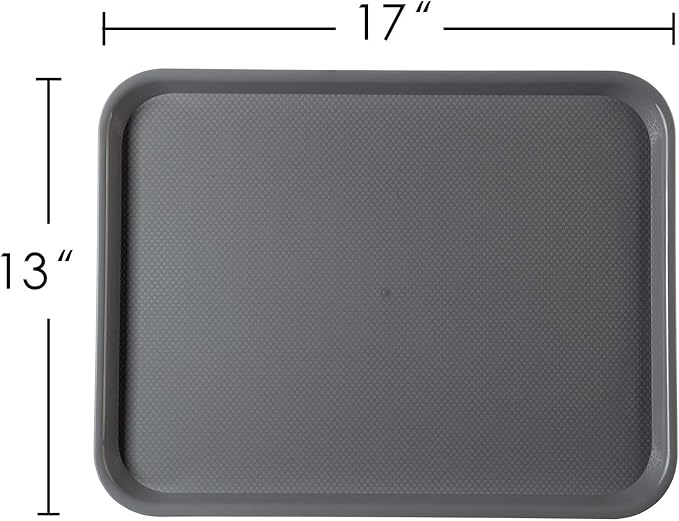 Rectangular Plastic Serving Trays,Fast Food Serving Cafeteria Trays,17"X13",Set of 6 (Grey)
