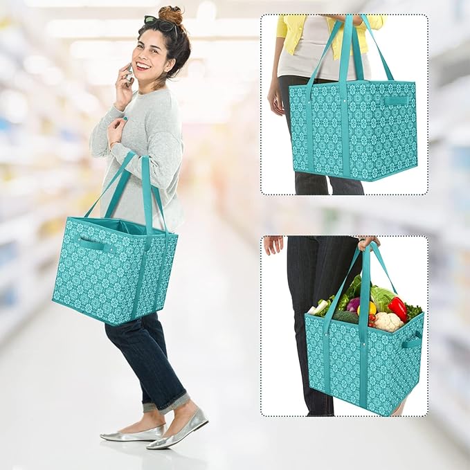 WISELIFE Reusable Grocery Bags [3 Pack],Large Grocery Tote Bag Water Resistant Shopping Bags Foldable Grocery Bag for Clothes,Shoes and Picnic,Green
