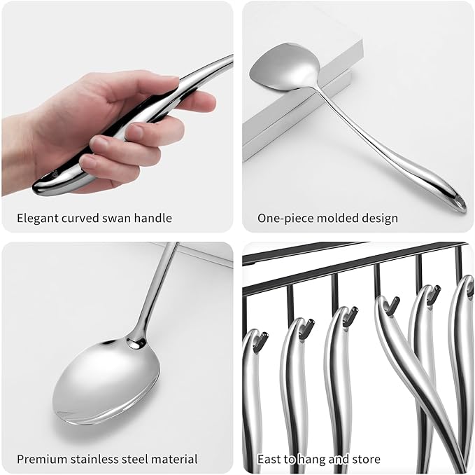 304 Stainless Steel Cooking Utensils Set,6 Pcs Long Metal Kitchen Utensils Set with Spatula, Solid Spoon, Ladle, Skimmer, Spaghetti Spoon,Dishwasher Safe