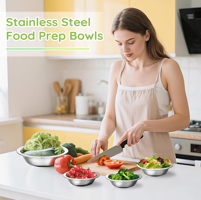 304(18/8) Stainless Steel Mixing Bowls for Kitchen, 10 Pack 7.8" 28.89 fl.oz Metal Mixing Bowls Set Stackable for Baking Serving Cooking Food Prep Storage Dishwasher Safe Lightweight