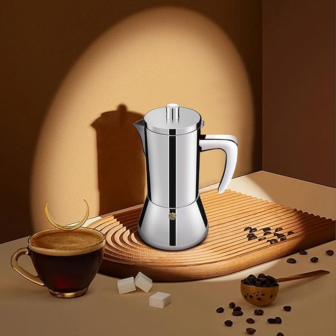 4 Cup Thickened 304 Stainless Steel Moka Pot Stovetop Espresso Maker Cafeteras Italian Percolator Espress Makers Capable Greca Mocha Coffee Machine for Induction Home and Camping 200ml 6.6oz
