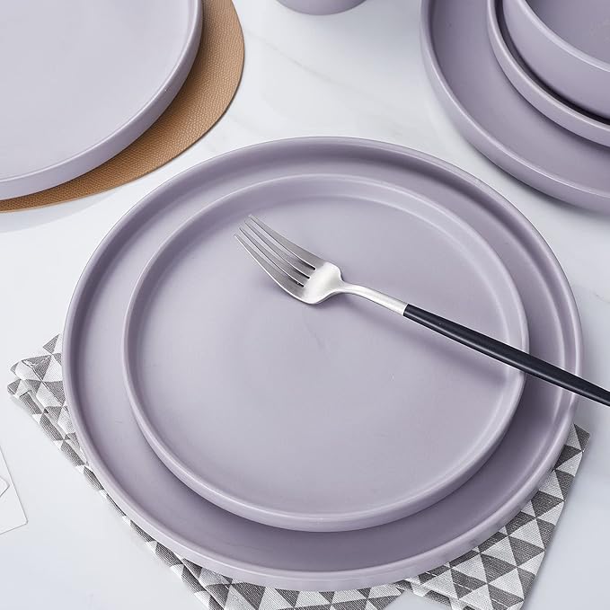 Stone Lain Cleo Modern Stoneware 16-Piece Dinnerware Set, Plates and Bowls Set, Dish Set Service For 4, Light Gray