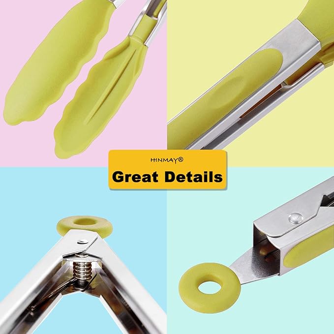 Silicone Tipped Tongs 9-Inch Kitchen Cooking Tongs, Set of 3 (Yellow)