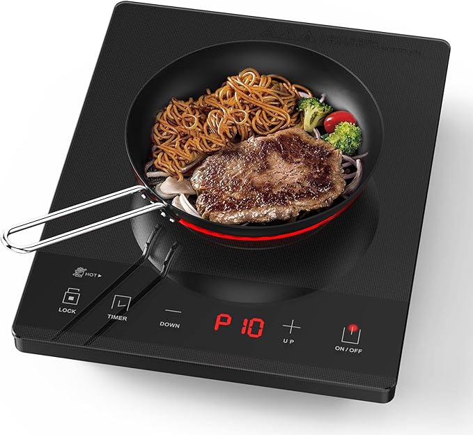Electric Hot Plate Single Burner Portable Ceramic Cooktop For Cooking Ultra-thin Electric Stove Infrared Burner Cooker,24-Hour Timer Child Safety Lock,Compatible With All Cookware 1800W
