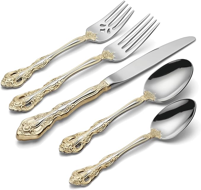 Oneida F100020Al20 Golden Michelangelo 20 Piece Fine Flatware Set, Service For 4, Metallic