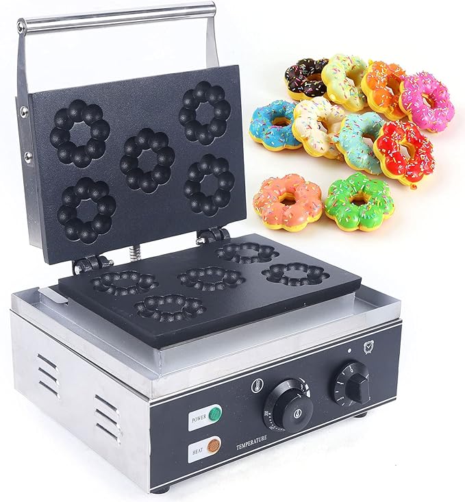 Mini Donut Maker Machine, Commercial Waffle Donut Machine, Plum Blossom Donut Maker Waffle Maker, For Breakfast, Snacks, Desserts & More with Non-stick Surface, Makes 5 Doughnuts
