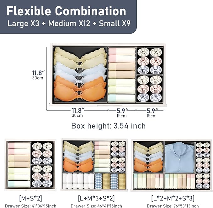 DIMJ Drawer Organizer Clothes Storage - 24 Pack Baby Dresser Organizer for Nursery, Small Fabric Closet Drawer Organizer Bins for Underwears Socks, Foldable Storage Dividers Organization for Bedroom