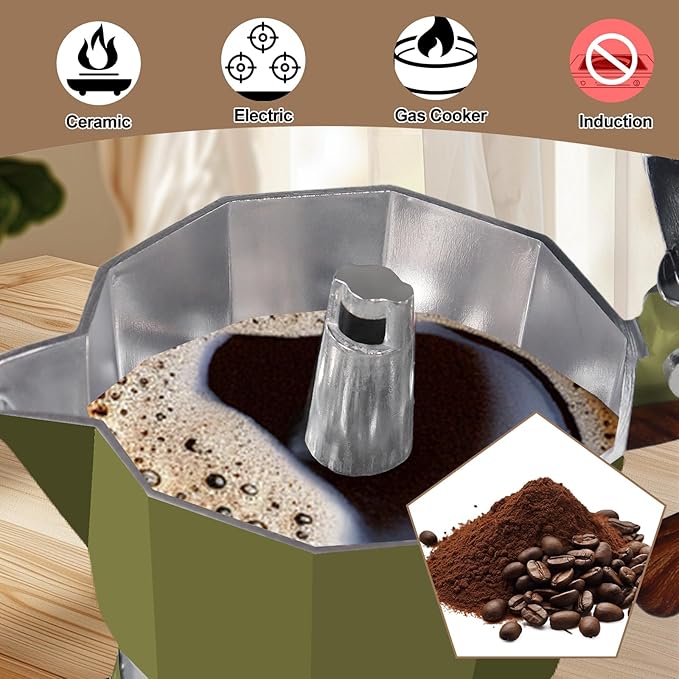 Aluminum 3 Cup 150ml Moka Pot Express Coffee Maker Stovetop Espresso Colorful Coffeemaker Italian Classic Style Brewing Greca Cafe Mocha Machine for Cafeteras Lover Camping Travel and Home Use 5oz