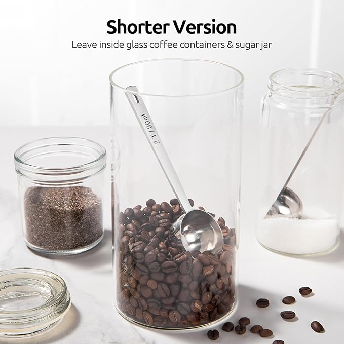 U-Taste Coffee Scoop 2 Tablespoon: 18/8 Stainless Steel Measuring Scooper for Ground Coffee, Bean, Powder, Espresso, 4.3in Long Handle Metal Measure Spoon for Canister, Jar (1Tbsp+2Tbsp / 15ml+30ml)