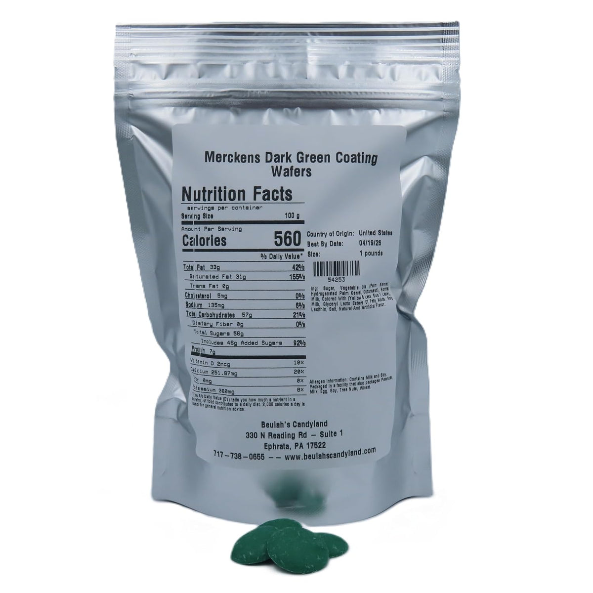 MERCKENS Coating Wafers, Dark Green Melting Chocolate, 1 Pound Package