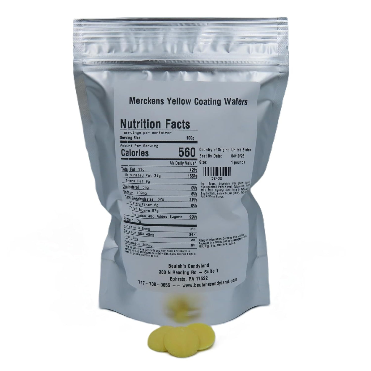 MERCKENS Coating Wafers, Yellow Melting Chocolate, 1 Pound Package
