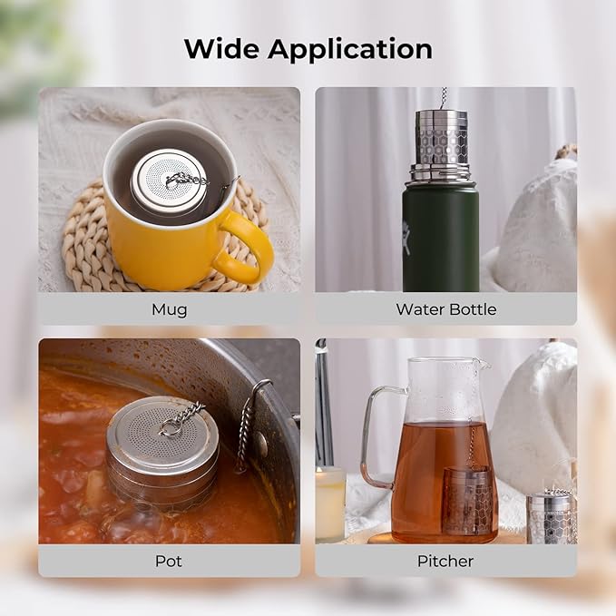 2 Pack Reinmoson Large Tea Infuser for Loose Tea & Spice Infuser for Cooking, Extra Fine Mesh Large Tea Strainers, 304 Stainless Steel Loose Leaf Tea Steeper for Black Tea, Rooibos, etc