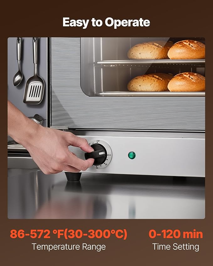 VEVOR Commercial Convection Oven, 4.24 cu.ft Countertop Oven for Full-Size Pans, Electric Convection Ovens with 4 Racks, 360° Hot Air Circulation, for Bakery, Restaurant & Pizza Shop (208-240V 5000W)
