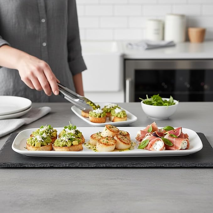 Rectangle White Serving Tray (2-Pack) - 17.5" Disposable Serving Platter for Appetizer, Fruits & Serving Dishes | Perfect Plastic Tray for Party Serveware