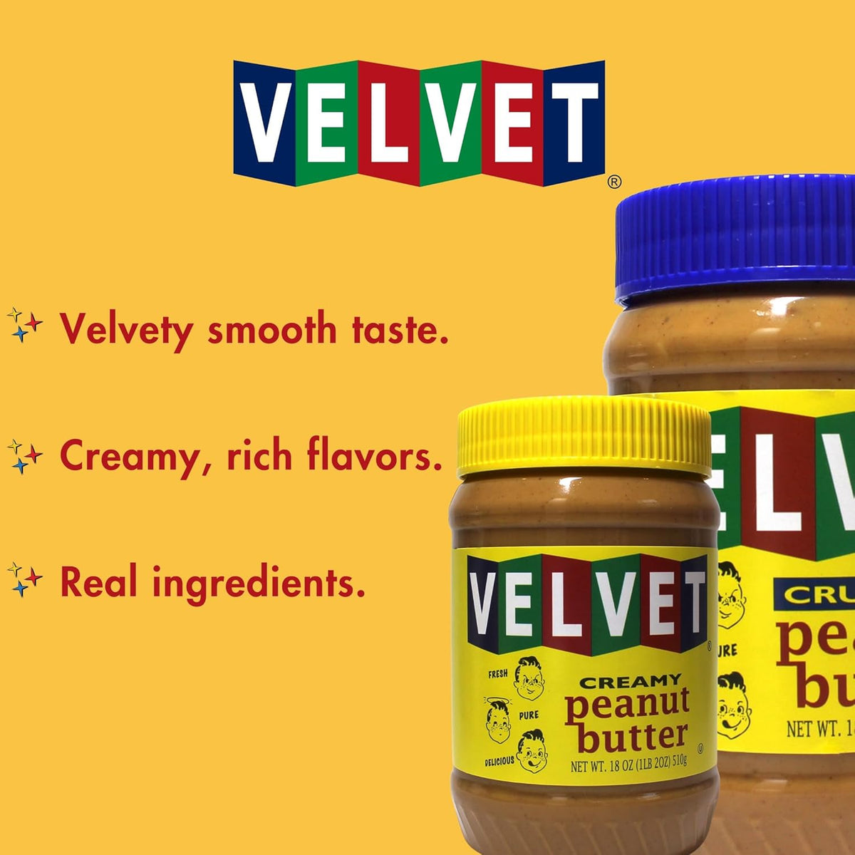Velvet Peanut Butter, Creamy – Detroit’s Classic Since 1937, with “Fresh, Pure, Delicious” Label, Made in the USA, Gluten-Free, Packed with Roasted Peanut Chunks, Perfect for Sandwiches, Baking & Snacking (12 Jars, 18oz Each)