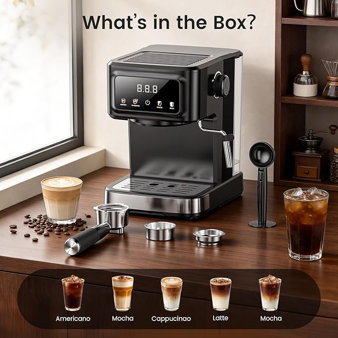 Espresso Machine 15 Bar Compact Electric Coffee Maker with Milk Frother for Latte & Cappuccino, Expresso Coffee Machines, Removable Water Tank, Ideal for Home and Office Use - Cafetera Espresso