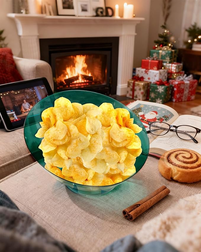 bUCLA 12 Pack Clear Green Plastic Serving Bowls - 54 OZ Christmas Angled Serving Bowls Disposable for Chip, Candy, Salad & Fruit - Ideal for X’mas Party