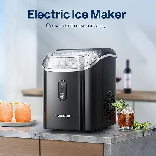 VIVOHOME Countertop Ice Maker 33lbs/Day Chewable Nugget Ice Cube Maker Machine 10 Ice Bags Self Cleaning Ice Cube Maker Black