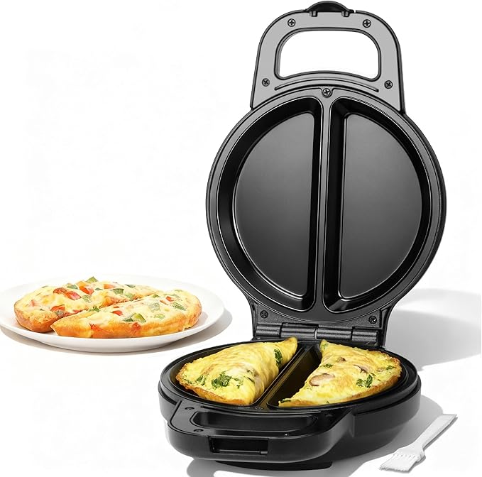 SugarWhisk Flip Omelette Maker Electric, Omelette Pan Nonstick for 2 Individual 6.5" Omelets, Cooking Gadgets for Home, Omelet Maker with Ceramic Coating, Graphite