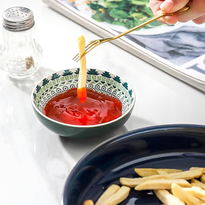 Set of 6 Deep Soy Sauce Dishes, 3.7 inch Ceramic Dipping Bowls 4 oz Small Dip Bowls Sauce cups for Condiment Sushi Bowls, Mini Bowl for Side Dish, Ketchup, Soy Appetizer Plates Tiny Bowls