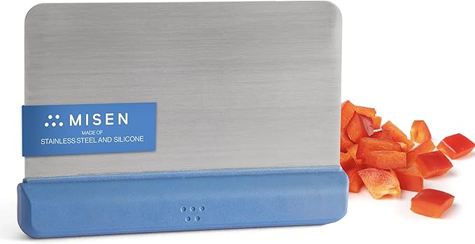 Misen Stainless Steel Bench Scraper - Versatile Food Scraper with Walnut Handle - Ideal for Kitchen, Pastry & Dough - Durable Cutting Board Scraper Tool for Effortless Transfer into Pots & Pans - Blue