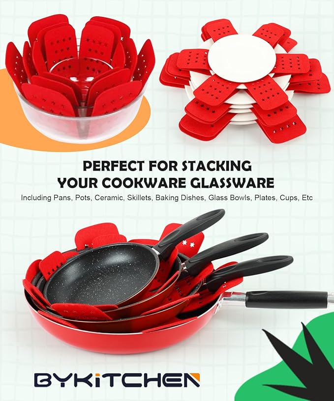BYKITCHEN Pan Protectors for Stacking, Pot and Pan Separators Pads with Stars, Pot Protectors for Stacking and Protecting Your Cookware(6pcs & 3 Sizes)