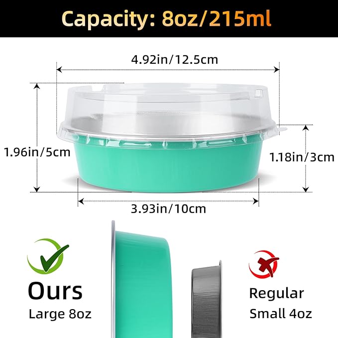 Beasea Mini Pie Pans with Lids, 120 Pack 4 Inch 8oz Disposable Mini Cake Pans Creme Brulee Aluminum Foil Pie Tart Ramekins Tins Elegant Blue Small Individual Round Containers Oven Safe for Baking