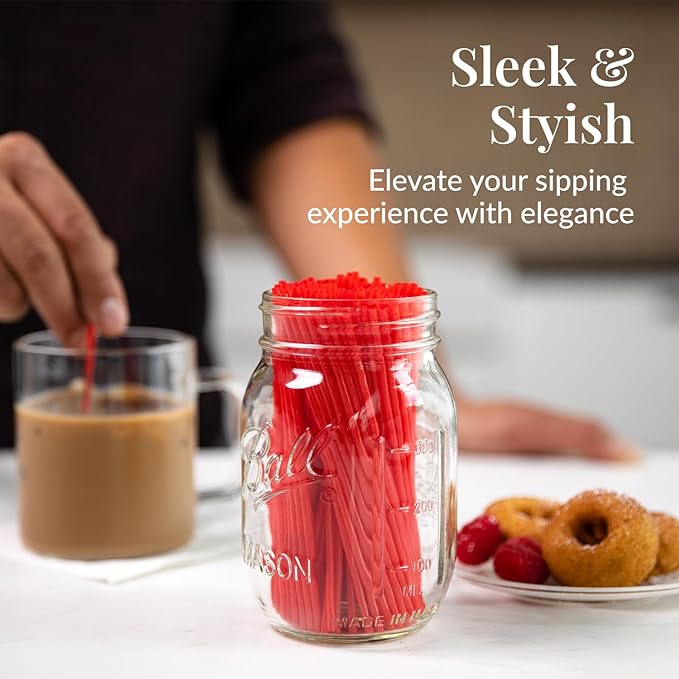 Prestee 2000 Count Red Coffee Stirrers - 5 Inch Plastic Stir Sticks for Hot and Cold Beverages - Disposable Coffee Straws for Drinks, Tea, and Cocktails - Bulk Slim Stirrer for Coffee and Bars