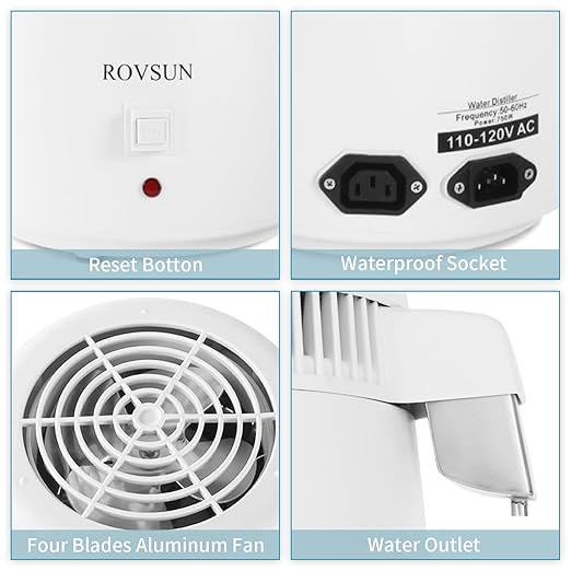 ROVSUN 【Upgraded】 1.1 Gallon/4L Water Distiller Countertop Distilled Water Machine with Flame-Retardant Material, BPA-Free Container & Stainless Steel Interior, 750W Distilled Water Maker Purifier