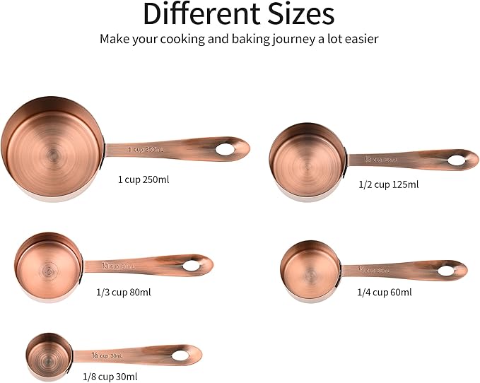 Copper Plated Measuring Cups and Spoons Set, Stainless Steel Measuring Cups and Spoons Set with 5 Kitchen Measure Cup, 6 Spice Measure Spoons, US&Metric Measuring Tools for Baking