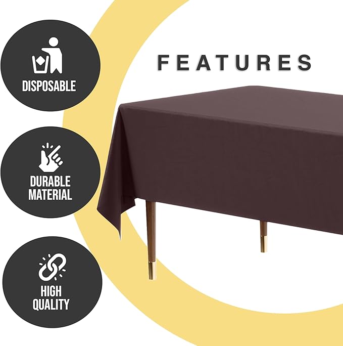 Exquisite 66% Thicker Premium Plastic Table Cloth Rectangle Table Cover 0.5 Mil 12 Pack Brown Table Cloth 54 Inch x 108 Inch Disposable Tablecloth Won't Tear Easily Like Cheap Thin Brands