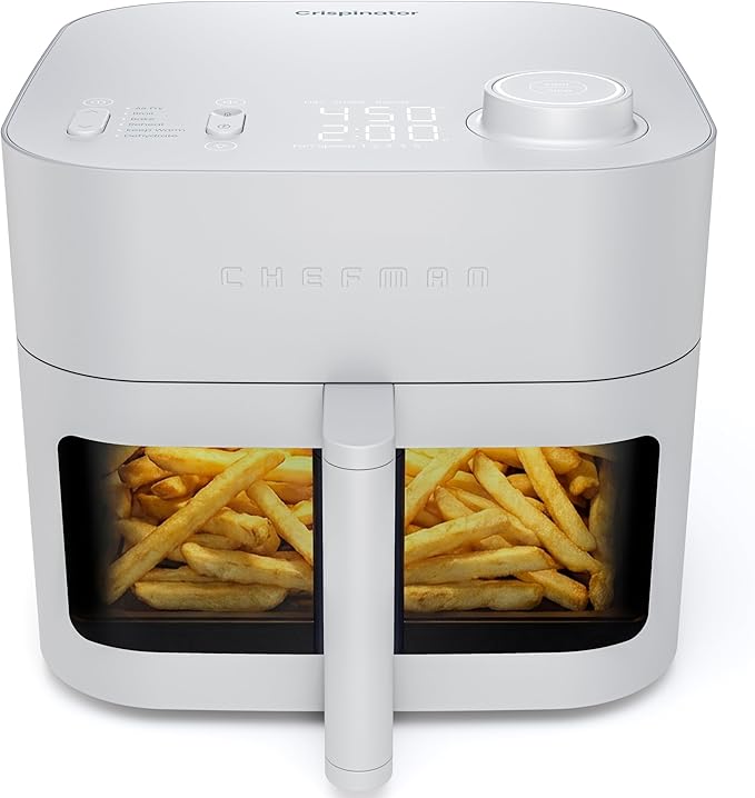 Chefman Crispinator Air Fryer 6-in-1 with 8 Qt capacity, 450°F Max Temp with TurboFry Pro Technology for Fast and Even Results, Viewing Window, Nonstick Ceramic Basket