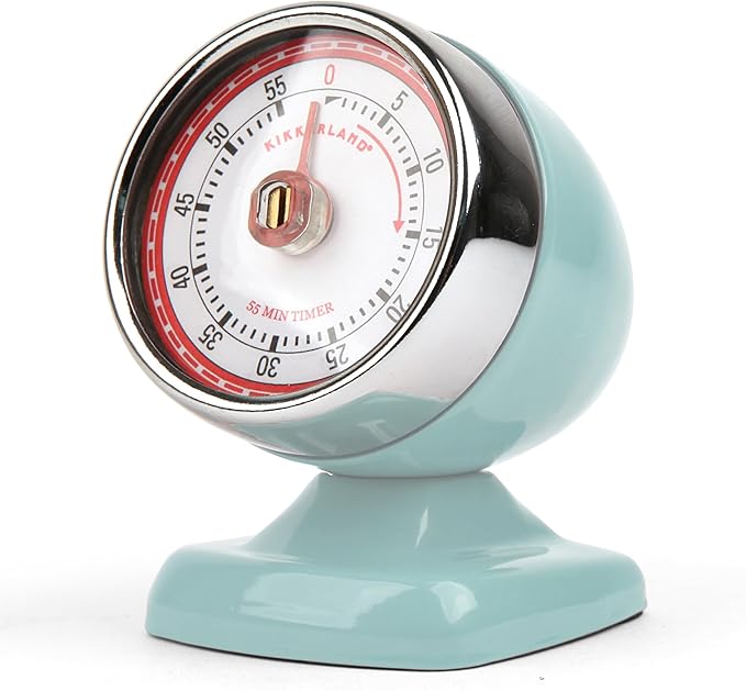 Kikkerland Vintage Streamline Timer – Retro Decor for Home & Kitchen – Windup Timekeeper in Blue