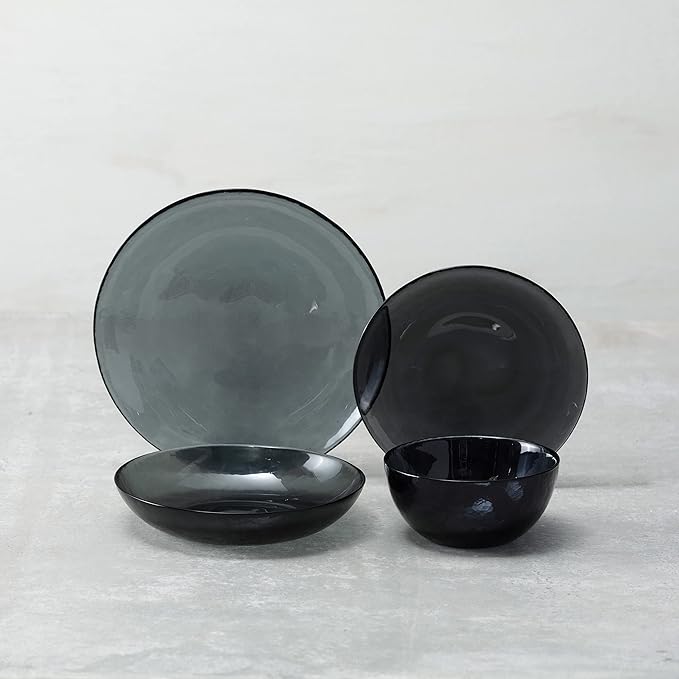 Fortessa Los Cabos Glass Dinnerware Collection, Coupe Entrée Bowl (Set of 4), 8.6 Inch/25oz, Shadow