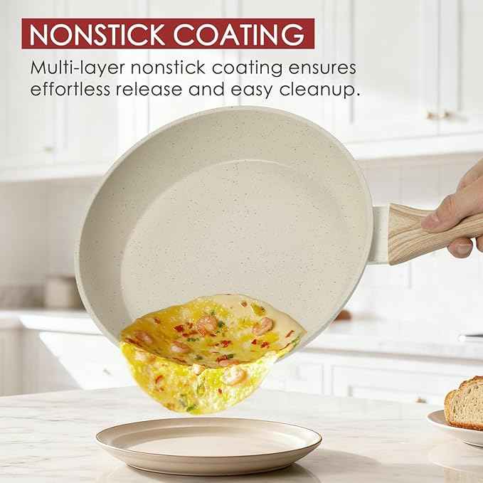 Kikcoin Pots and Pans Set Non Stick 31 Piece Kitchen Nonstick Cooking Cookware Sets with Grill Pan Saucepan Baking Sheet Utensil, Cream White