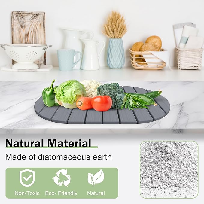 Stone Dish Drying Mat for Kitchen Counter,24"(L)×16"(W) Collapsible Fast-Drying Diatomaceous Earth Mats with Towel Sanding Tool,Versatile Stone Drying Mats for Cups Dishes Bottles