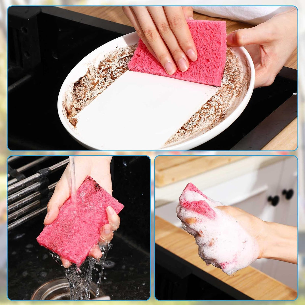 Zhengmy 200 Pieces Kitchen Sponge Bulk Natural Sponges for Dishes Compressed Wood Pulp Sponges Cleaning Sponge Without Scratching for Kitchen Bathroom, 3.9 x 2.4 x 0.12 Inch (Multicolor)