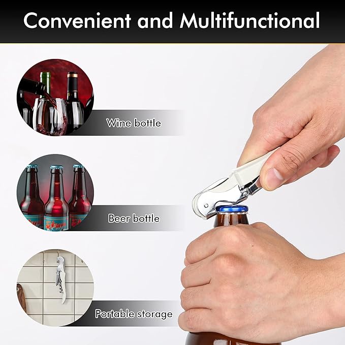 Professional Waiter Corkscrew Wine Openers Set, Heavy Duty Stainless Steel Hinges Wine Key for Restaurant Waiters, Sommelier, Bartenders