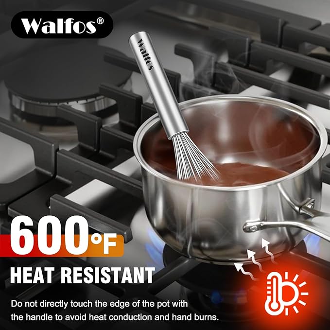 Walfos Mini Whisk,6+8 in Small Whisk,304 Stainless steel Whisks Heat Resistant 600°F,Nice for mixing salad dressings or beating an egg.Tiny whisk size great for narrow and shallow vessels.Silver